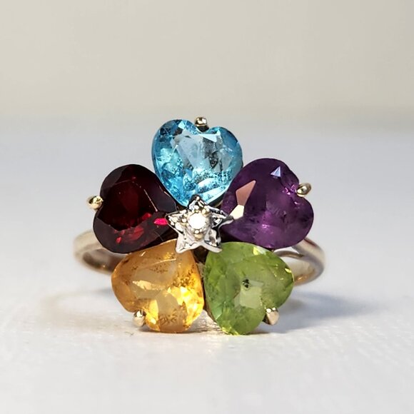 Real 1980's VTG 14K Solid Gold Orig Natural Multi-Gem Diamond 2.65g Sz 7 90s - Picture 8 of 14